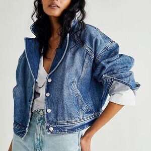 Free People Now Or Never Denim Crop Trucker Jacket